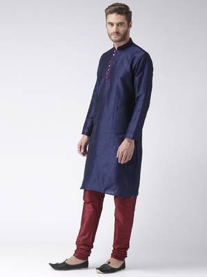 Blue Plain Polyester Kurta Pajama 2