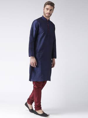 Blue Plain Polyester Kurta Pajama 3