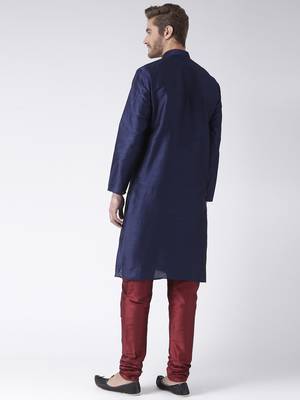 Blue Plain Polyester Kurta Pajama 4