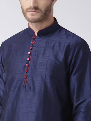 Blue Plain Polyester Kurta Pajama 5
