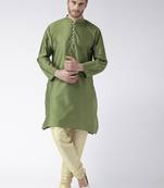 Green Plain Polyester Kurta Pajama