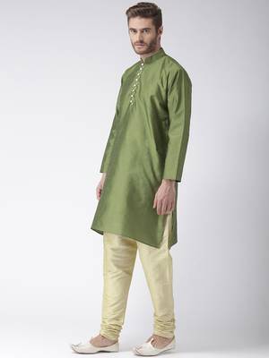 Green Plain Polyester Kurta Pajama 2