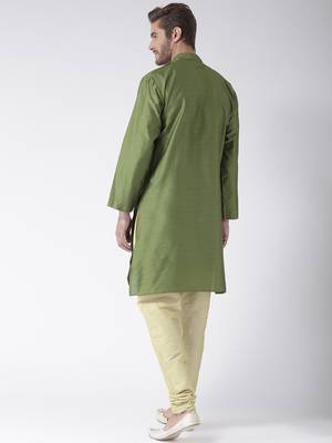 Green Plain Polyester Kurta Pajama 4