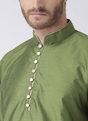 Green Plain Polyester Kurta Pajama 5