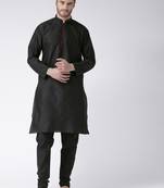 Black Plain Polyester Kurta Pajama