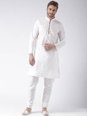 White Plain Polyester Kurta Pajama 1