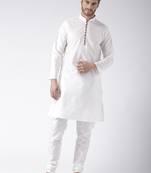 White Plain Polyester Kurta Pajama