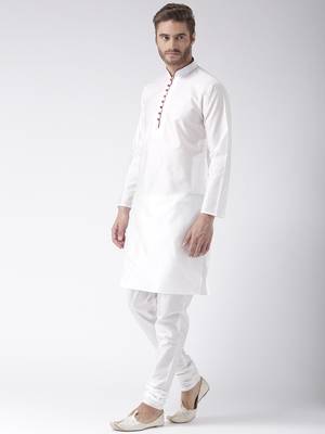 White Plain Polyester Kurta Pajama 2