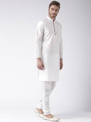 White Plain Polyester Kurta Pajama 3