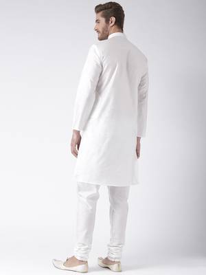 White Plain Polyester Kurta Pajama 4