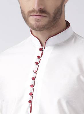 White Plain Polyester Kurta Pajama 5