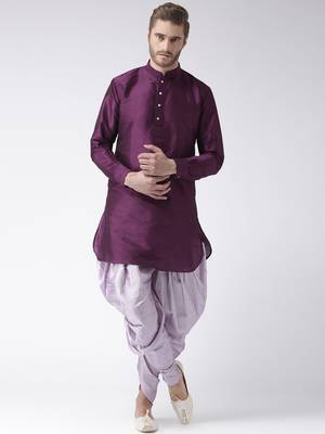Purple plain dupion kurta pajama 1
