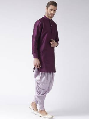 Purple plain dupion kurta pajama 3
