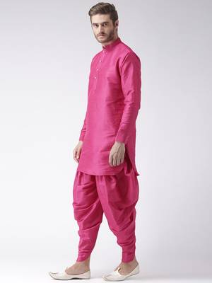 Pink plain dupion kurta pajama 2