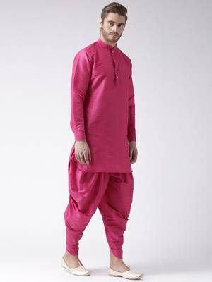 Pink plain dupion kurta pajama 3