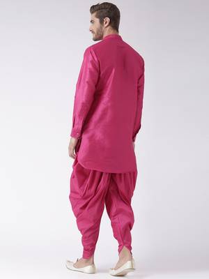 Pink plain dupion kurta pajama 4