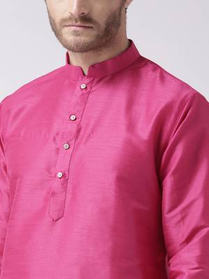 Pink plain dupion kurta pajama 5