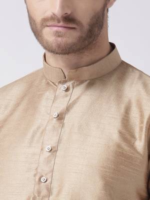 Brown plain dupion kurta pajama 5