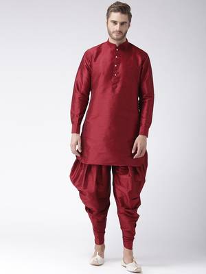 Maroon plain dupion kurta pajama 1