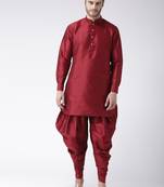 Maroon plain dupion kurta pajama