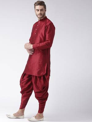 Maroon plain dupion kurta pajama 2