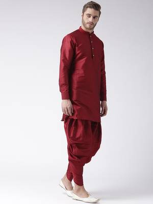 Maroon plain dupion kurta pajama 3