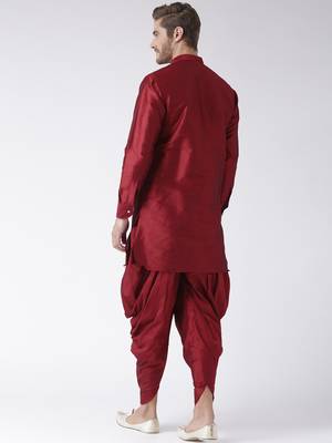 Maroon plain dupion kurta pajama 4