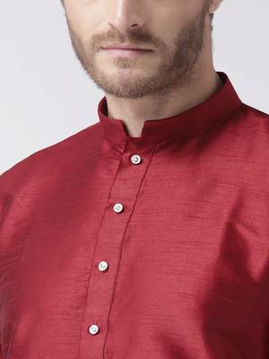 Maroon plain dupion kurta pajama 5