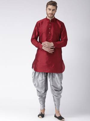 Maroon plain dupion kurta pajama 1