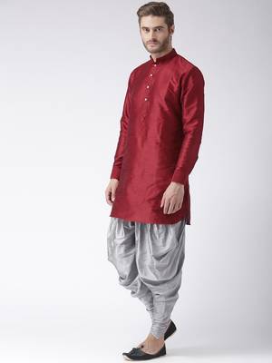 Maroon plain dupion kurta pajama 2