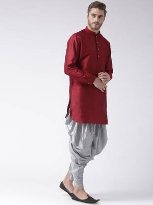 Maroon plain dupion kurta pajama 3