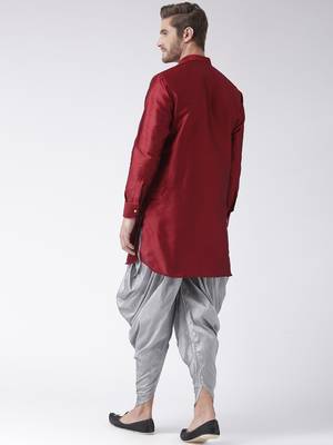 Maroon plain dupion kurta pajama 4