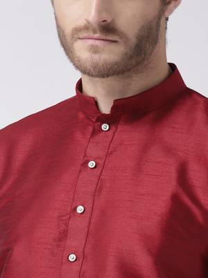 Maroon plain dupion kurta pajama 5