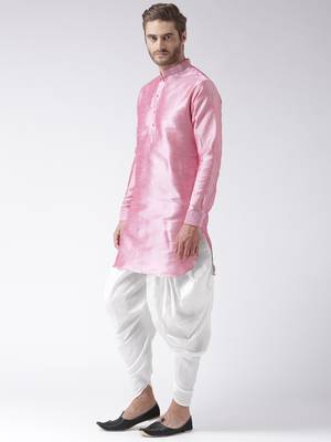 Pink plain dupion kurta pajama 2