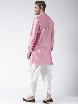 Pink plain dupion kurta pajama 4
