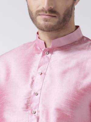 Pink plain dupion kurta pajama 5