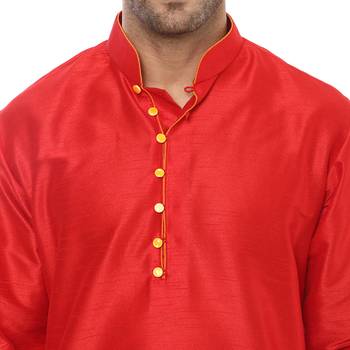 Red Plain Silk Blend Kurta Pajama 5