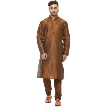 Brown Plain Silk Blend Kurta Pajama 1