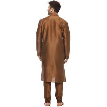 Brown Plain Silk Blend Kurta Pajama 4
