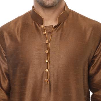 Brown Plain Silk Blend Kurta Pajama 5