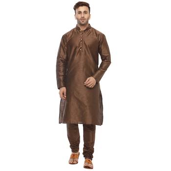 Brown Plain Silk Blend Kurta Pajama 1