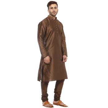 Brown Plain Silk Blend Kurta Pajama 3