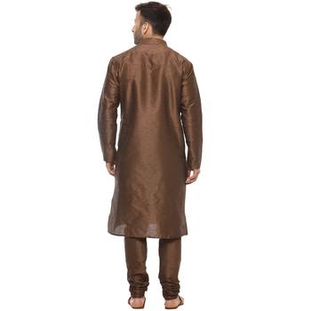 Brown Plain Silk Blend Kurta Pajama 4