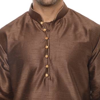 Brown Plain Silk Blend Kurta Pajama 5