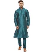 Green Plain Silk Blend Kurta Pajama