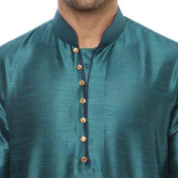 Green Plain Silk Blend Kurta Pajama 5
