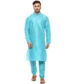 Blue Plain Silk Blend Kurta Pajama