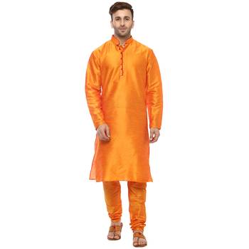 Gold Plain Silk Blend Kurta Pajama 1