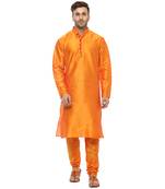 Gold Plain Silk Blend Kurta Pajama