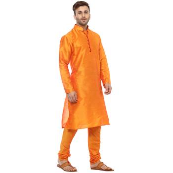 Gold Plain Silk Blend Kurta Pajama 3